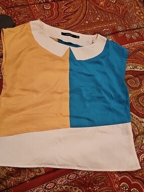 Ark & Co Colorblock Peter Pan Collar Tank - Mustard, Teal & White
